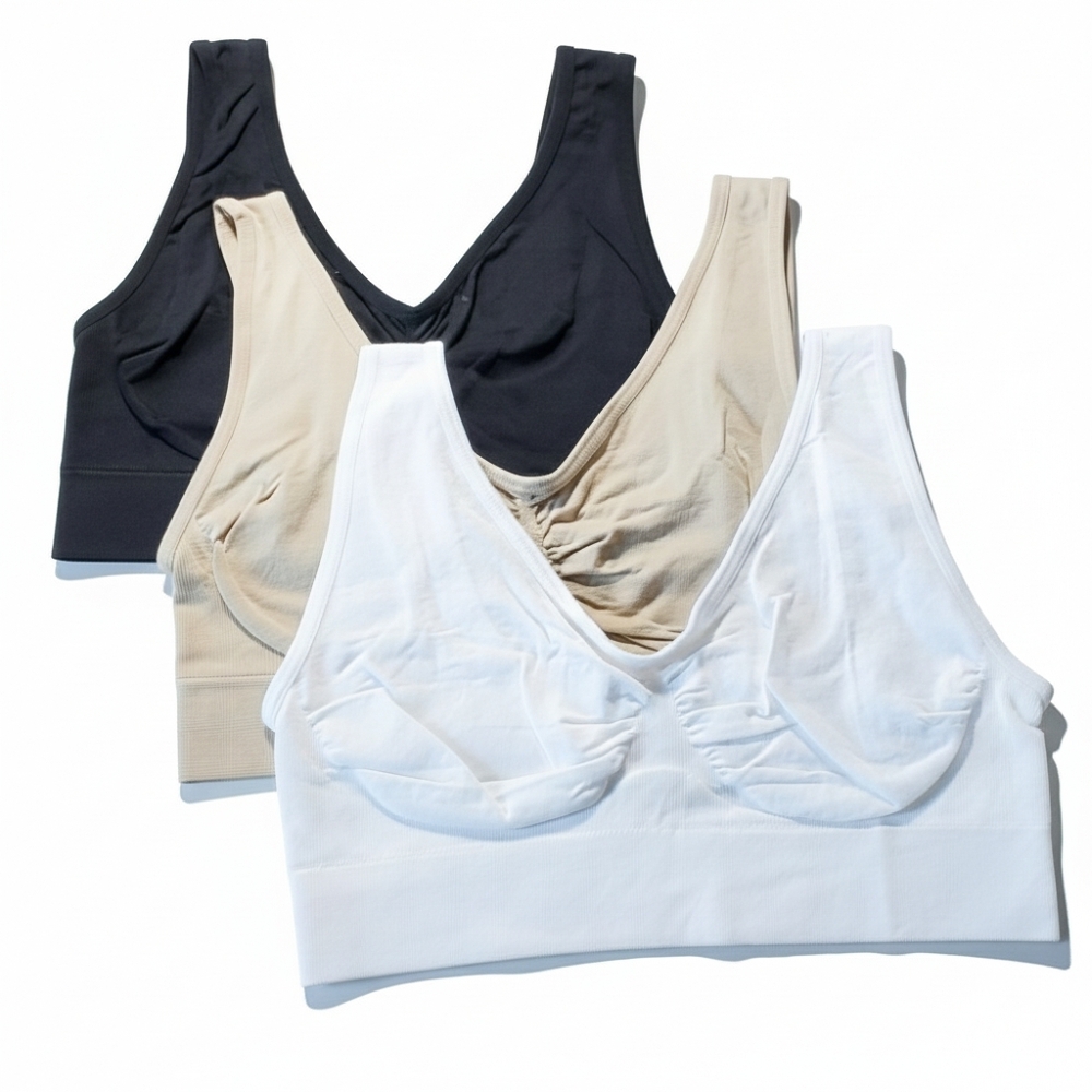 Freedom Size S/M NEW 3 Bras Set White Black Beige Stretchy Wire-free Pullover